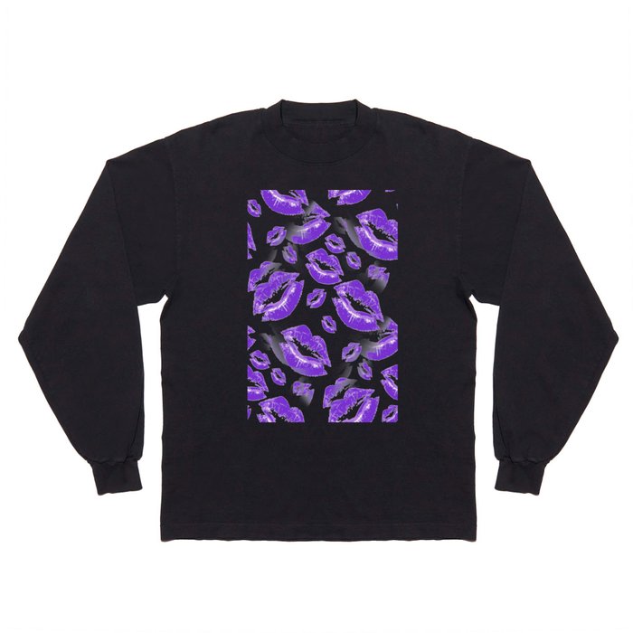 Two Kisses Collided Luscious Lilac Colored Lips Pattern Long Sleeve T Shirt
