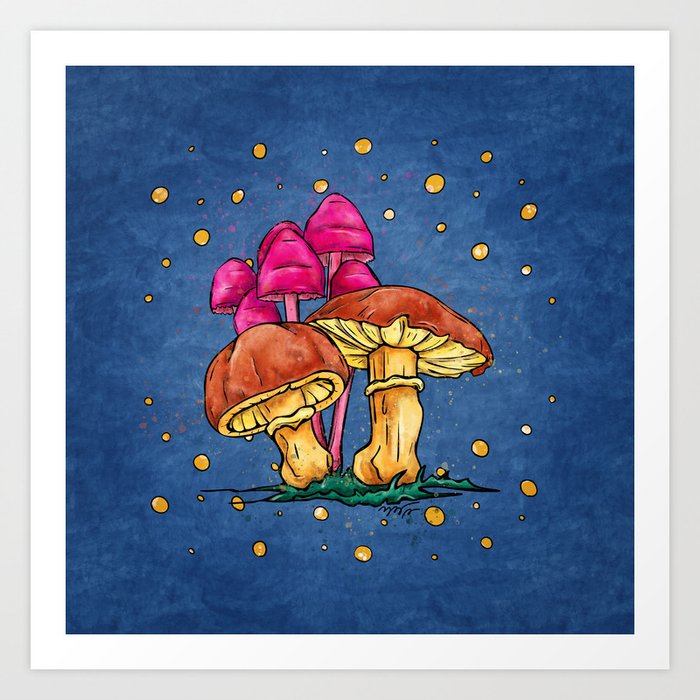 Hot pink mushrooms and boletus watercolor Art Print