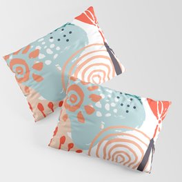 Summer Abstract, Floral Prints, Orange, Teal, Blue, Colourful Prints. Pillow Sham