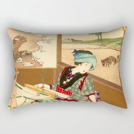 Woman Weaving Ukiyo-e Woodblock Print by Yōshū Chikanobu, 1890 Rectangular Pillow