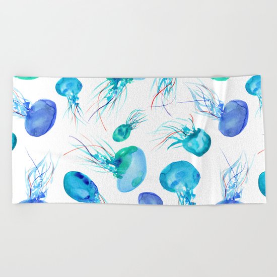 Jellyfish || watercolor Beach Towel