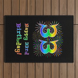 [ Thumbnail: 33rd Birthday - Fun Rainbow Spectrum Gradient Pattern Text, Bursting Fireworks Inspired Background Outdoor Rug ]