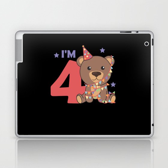 Fourth Birthday Bear For Kids 4 Years Old Laptop & iPad Skin