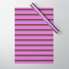 [ Thumbnail: Dim Gray, Orchid, and Dark Red Colored Stripes Pattern Wrapping Paper ]