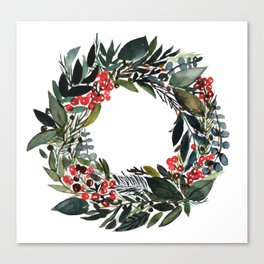 Watercolor wreath winter Xmas Canvas Print