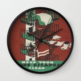 Vintage poster - Keep Your Fire Escapes Clear Wall Clock