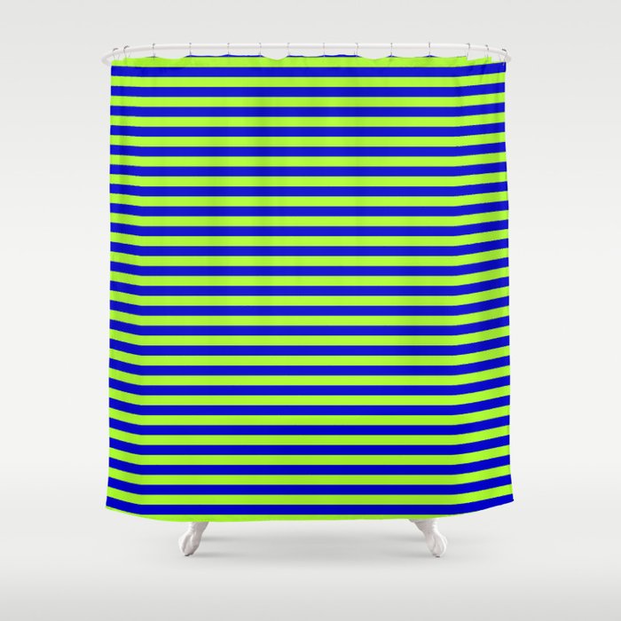 Blue and Light Green Colored Lines Pattern Shower Curtain