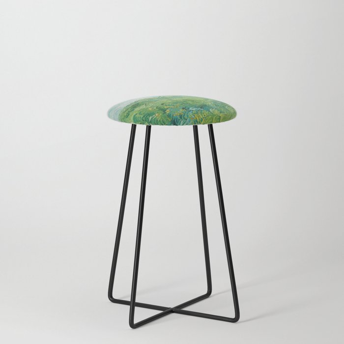 Green Wheat Field Landscape Painting Counter Stool