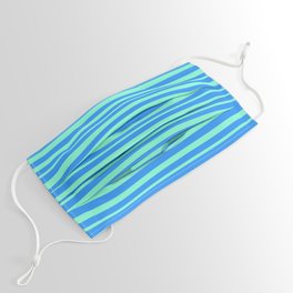[ Thumbnail: Aquamarine and Blue Colored Pattern of Stripes Face Mask ]