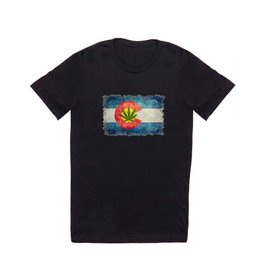 Retro Colorado State flag with the leaf - Marijuana leaf that is! T Shirt