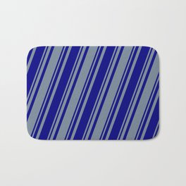 [ Thumbnail: Blue and Light Slate Gray Colored Stripes Pattern Bath Mat ]