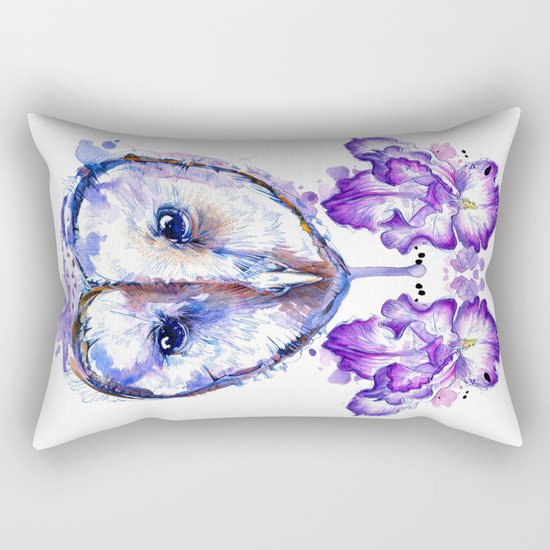 Owl and Irises Rectangular Pillow