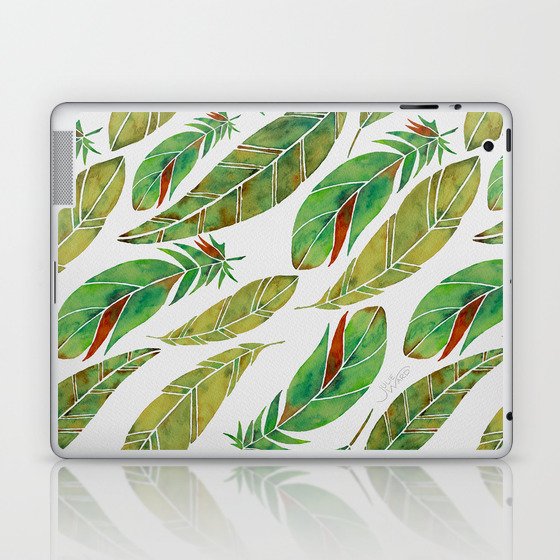 Watercolor Feathers - Green Parrot Pattern Laptop & iPad Skin