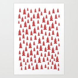 Red Grunge Christmas Tree Pattern Art Print