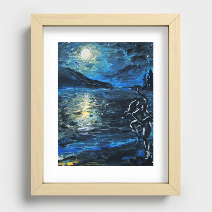 Wild Woman Dancing Under the Full Moon Recessed Framed Print
