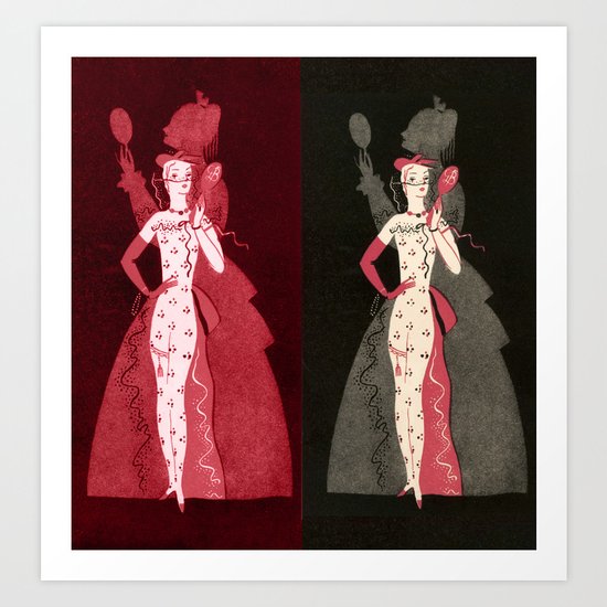 Vintage French Fashionista in Black and Pink Art Print