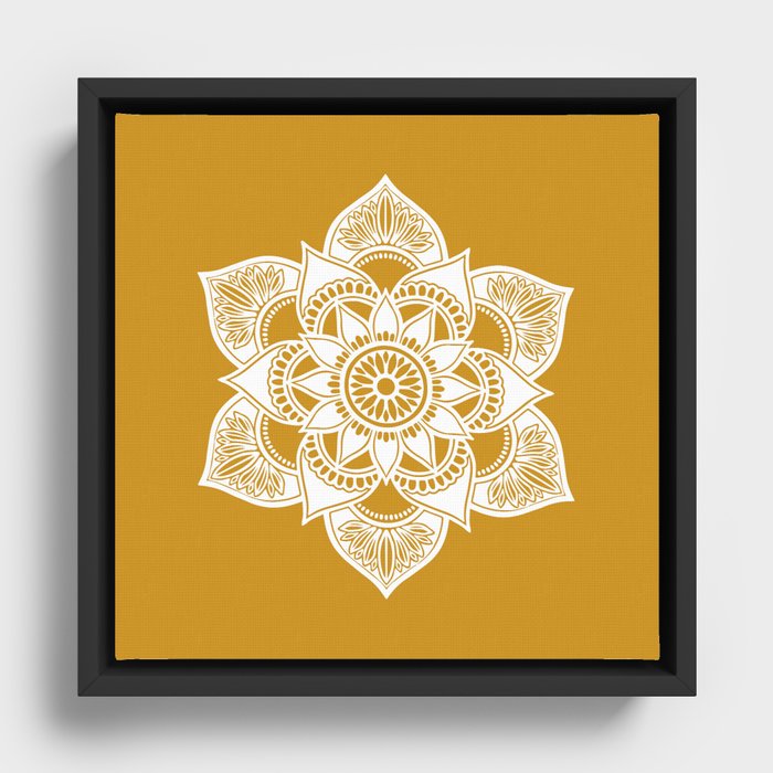 Yellow Mandala Pattern Framed Canvas