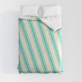 [ Thumbnail: Beige and Turquoise Colored Lined/Striped Pattern Comforter ]