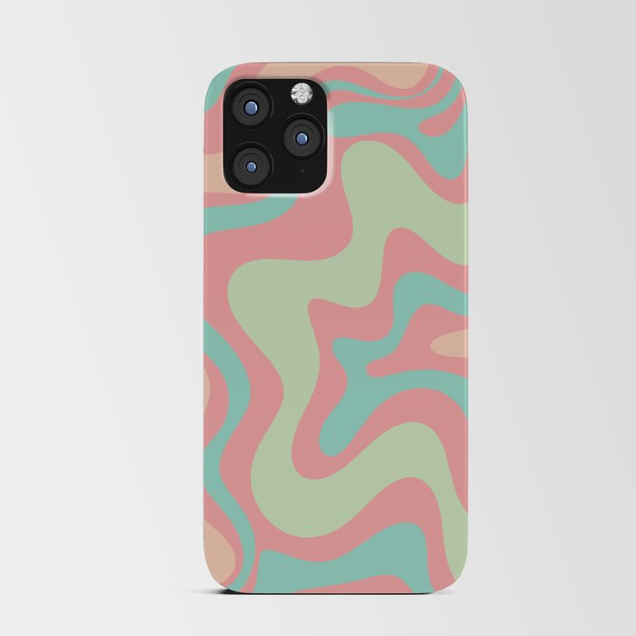 Retro Liquid Swirl Abstract Pattern in Pastel Sherbet Blush Pink and Mint iPhone Card Case