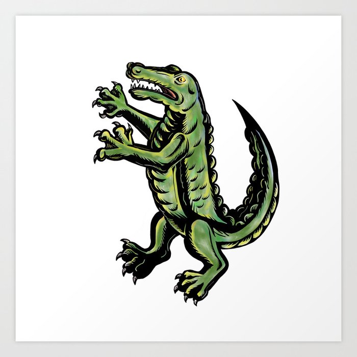 Crocodile Standing Up Tattoo Art Print