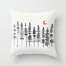 Nighttime Watercolor Forest Throw Pillow