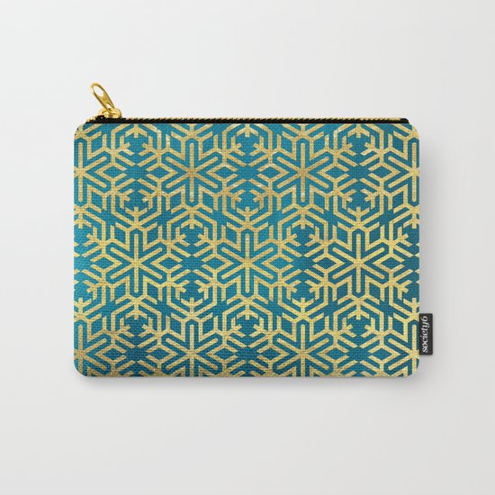 Turquoise and Gold Snowflake Pattern Carry-All Pouch