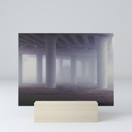 Train station in fog Mini Art Print