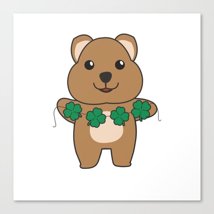 Quokka With Shamrocks Cute Animals For Good Luck Canvas Print