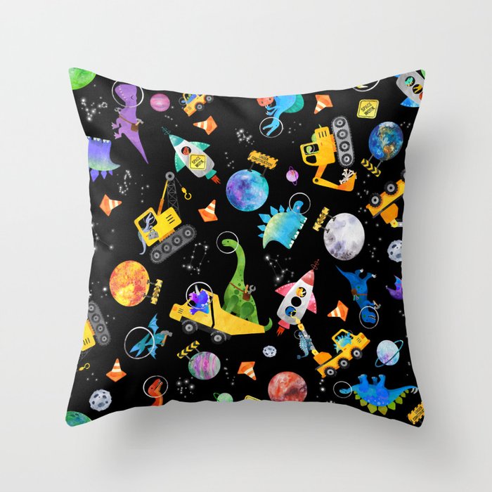 Dinosaur Astronauts Space Construction Crew Throw Pillow