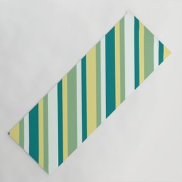 [ Thumbnail: Tan, Dark Sea Green, Mint Cream & Teal Colored Lines/Stripes Pattern Yoga Mat ]