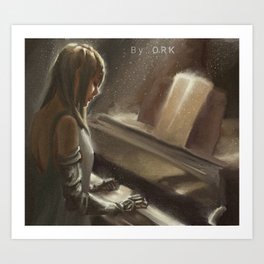 The girl playing a piano with prosthetic arms Art Print