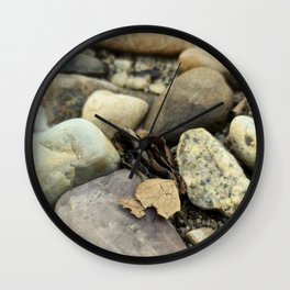 Rocks and Leaves on a Frozen River Wall Clock