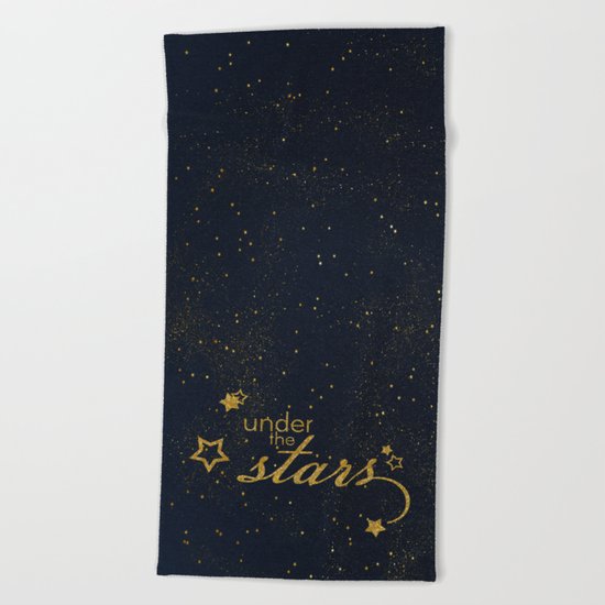 Under the stars- sparkling gold glitter night typography on #Society6 Beach Towel