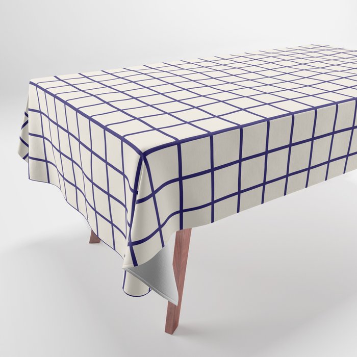 Grid Lines Navy Blue Geometric Tablecloth