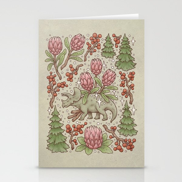 Holiday Triceratops | Festive Dinosaur | Christmas Colors Stationery Cards