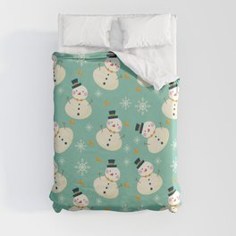 Christmas Pattern Turquoise Snowman Duvet Cover