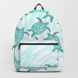 Watercolor Teal Sea Turtles on Swirly Stripes Backpack