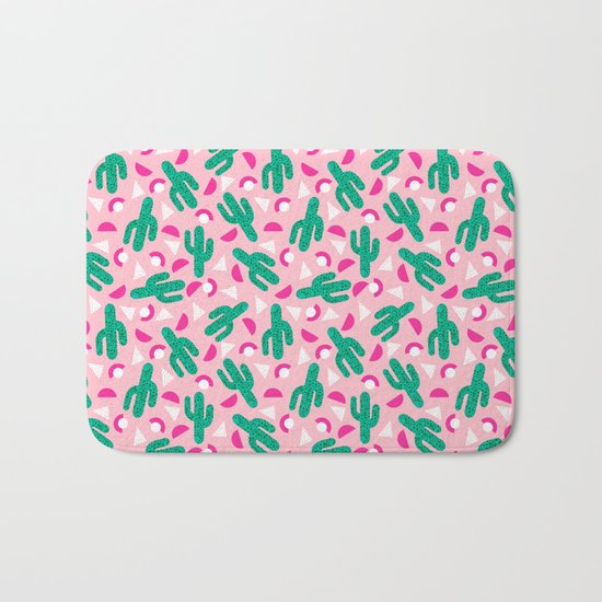 Not So Much - cactus memphis triangle throwback retro 80s bright neon pattern Bath Mat