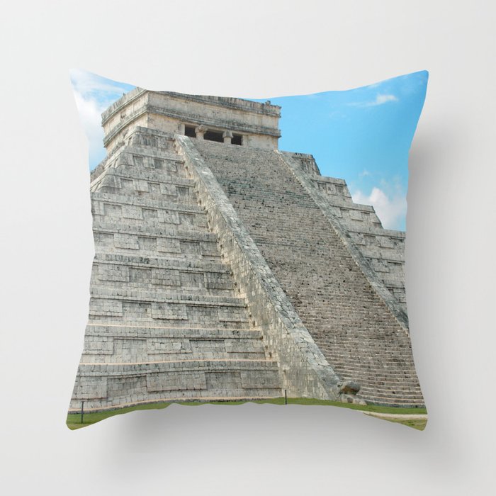 Mexico Photography - Ancient Pyramid Under The Blue Sky Throw Pillow
