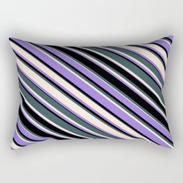 [ Thumbnail: Dark Slate Gray, Beige, Purple & Black Colored Lined Pattern Rectangular Pillow ]