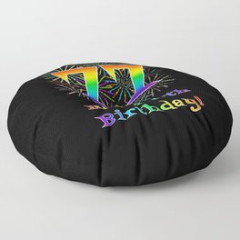 [ Thumbnail: 77th Birthday - Fun Rainbow Spectrum Gradient Pattern Text, Bursting Fireworks Inspired Background Floor Pillow ]