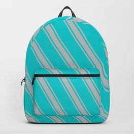 [ Thumbnail: Dark Turquoise and Grey Colored Stripes/Lines Pattern Backpack ]
