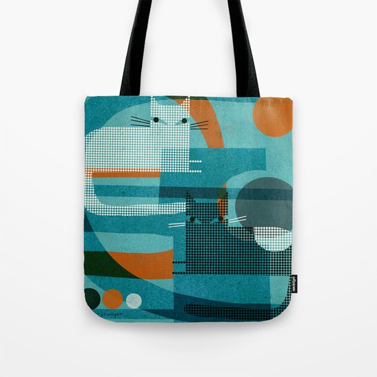 CATS ON BLUE WITH ORANGE Tote Bag
