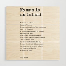 No Man Is An Island - John Donne Poem - Literature - Typewriter Print 1 Wood Wall Art