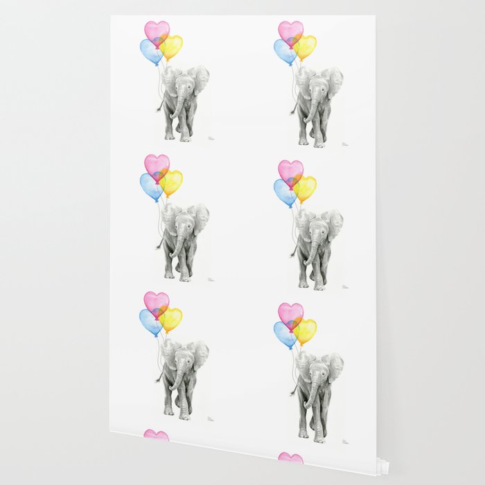 Elephant Watercolor With Balloons Rainbow Hearts Baby Animal Nursery Prints Wallpaper Elephant Watercolor With Balloons Rainbow Hearts Baby Animal Nursery Prints Wallpaper