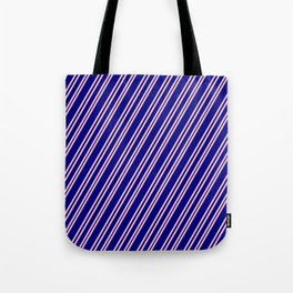 [ Thumbnail: Pink & Blue Colored Pattern of Stripes Tote Bag ]