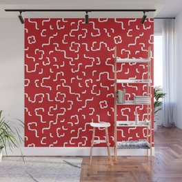 Curves on red background tiles Wall Mural