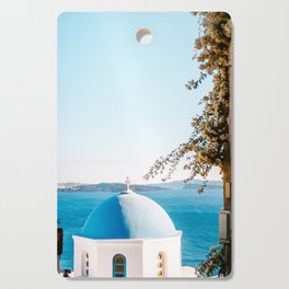 Blue Chapel on Santorini | Seaside over the White Buildings of the Cycladic Island in Greece | Travel Photography Fine Art Cutting Board