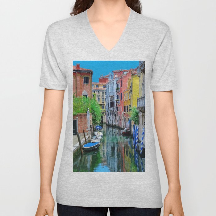 Brightly Coloured Homes Venice Italy #2 V Neck T Shirt