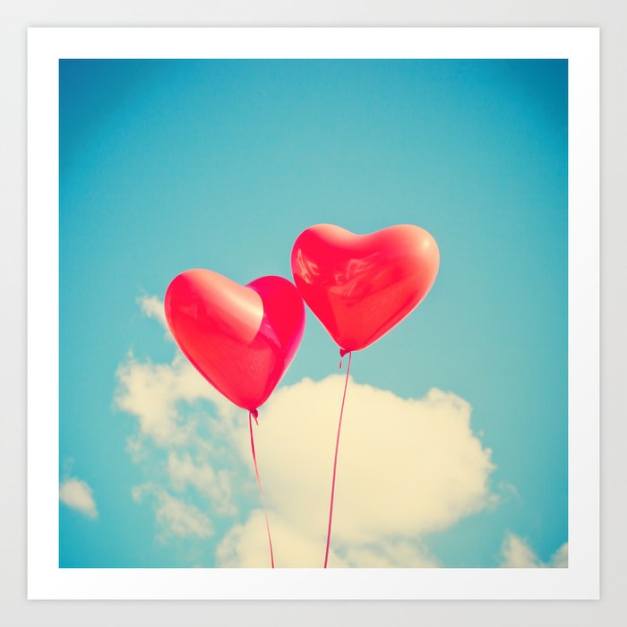 Two Heart Balloons In The Sky Art Print By Limitlessdesign Society6
